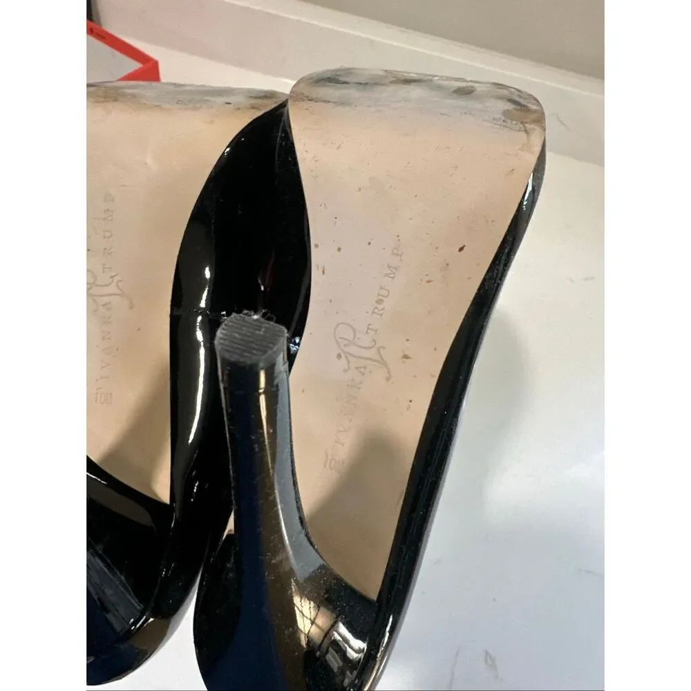 Ivanka Trump Black Patent Leather Peep Toe Pumps Bow 10